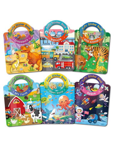 6 Libros de Stickers 3D Reutilizables Elfew para Niños 2-4 Años