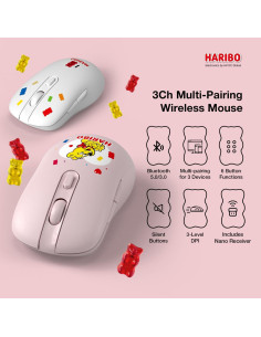 Ratón Inalámbrico Haribo Rosa, Bluetooth 5.0, DPI Ajustable 2