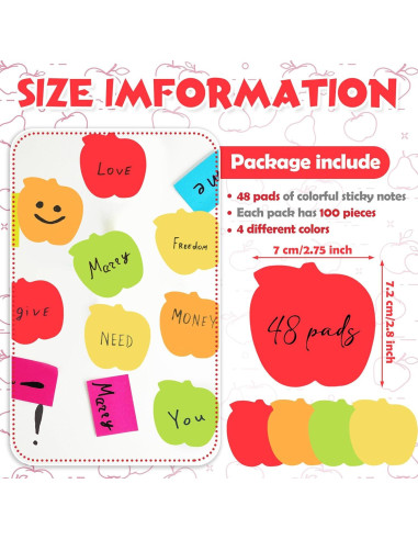 Notas Adhesivas en Forma de Manzana Kolldenn 48 Hojas Multicolor