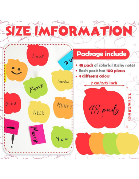 Notas Adhesivas en Forma de Manzana Kolldenn 48 Hojas Multicolor