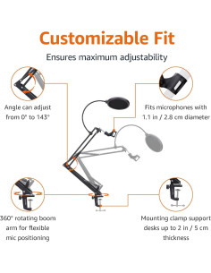 Soporte de Micrófono Ajustable Amazon Basics con Filtro Antipop 35.56 cm 2