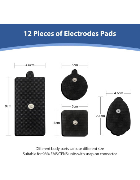 PADS de Reemplazo TENS Bisnick - 12 Electrodos Reutilizables