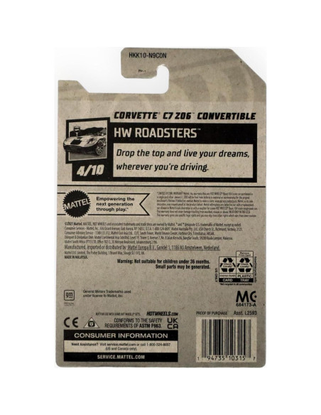 Hot Wheels Corvette C7 Z06 Convertible Escala 1:64 Naranja
