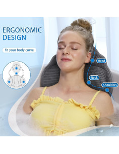 Almohada de Baño Poemland Gris 4D con 6 Ventosas Ergonómica 2