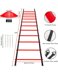 Equipo de Entrenamiento de Agilidad YEXEXINM - Escalera 6.1m, 12 Conos, 4 Vallas 2