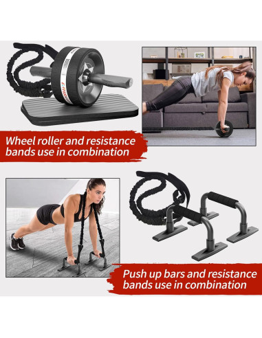 Kit de Rueda Abdominal EnterSports 6 en 1 con Bandas y Almohadilla