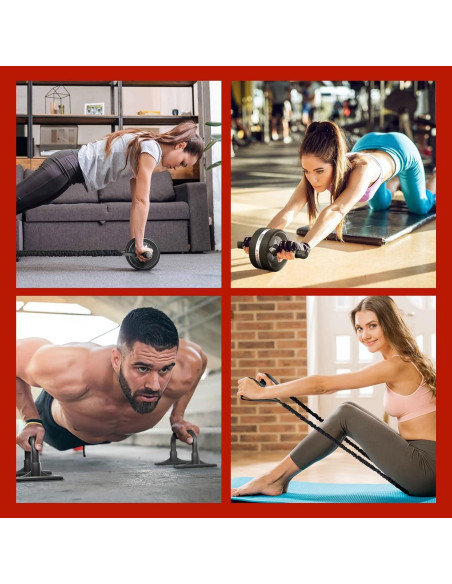 Kit de Rueda Abdominal EnterSports 6 en 1 con Bandas y Almohadilla