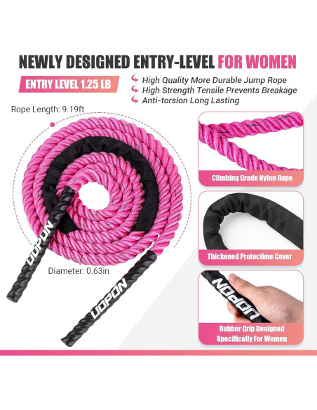 Cuerda de Salto Pesada UOPON 1.25 lbs Rosa para Mujeres