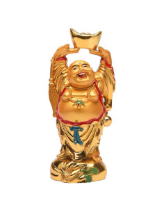 Estatua Buda Risueño de Resina Dorada 11.9cm Feng Shui