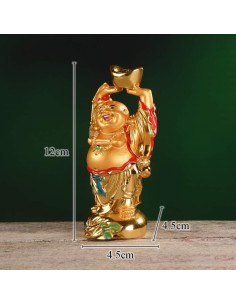 Estatua Buda Risueño de Resina Dorada 11.9cm Feng Shui 2
