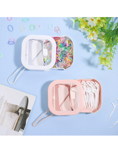 Organizador de Gomas para el Cabello Prudiut 2 Piezas Rosa y Blanco