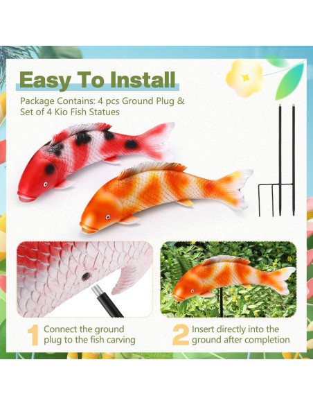 Estatuas de Pez Koi Suzile 36 cm - 2 Piezas para Jardín