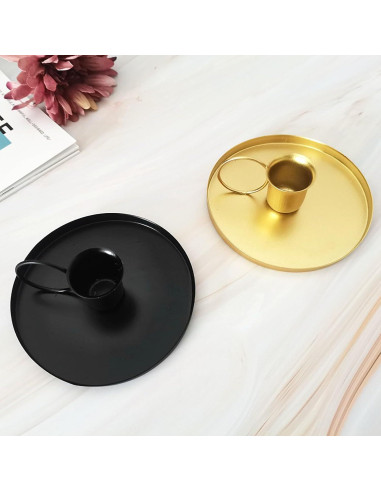 Soporte de Vela de Hierro Negro YIKANGHENG 10 cm - 2 Pcs