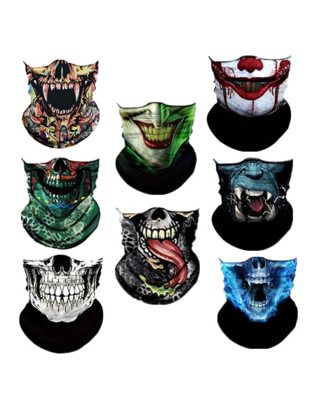 8 Bufandas Multifuncionales Negras para Motocicleta y Deportes