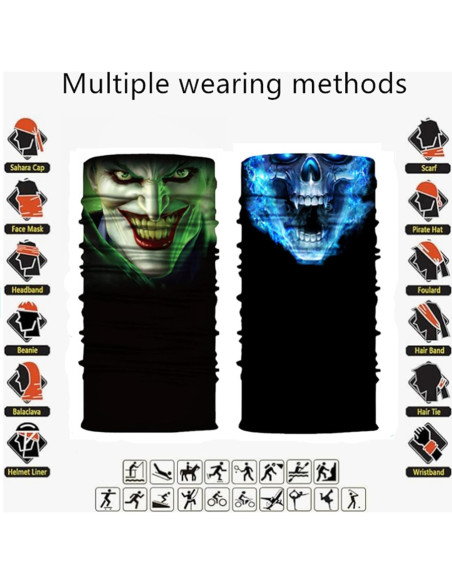 8 Bufandas Multifuncionales Negras para Motocicleta y Deportes
