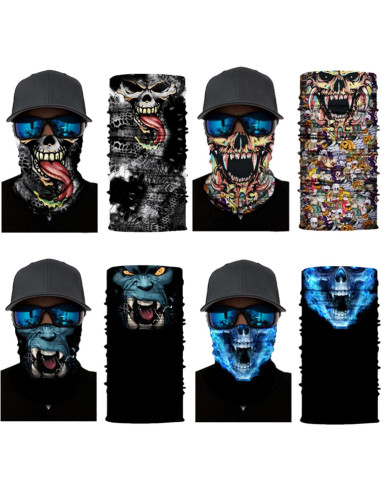 8 Bufandas Multifuncionales Negras para Motocicleta y Deportes