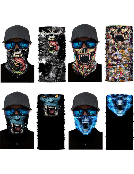 8 Bufandas Multifuncionales Negras para Motocicleta y Deportes