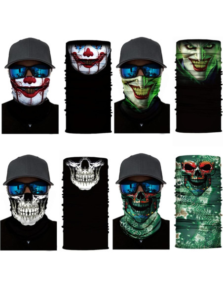 8 Bufandas Multifuncionales Negras para Motocicleta y Deportes