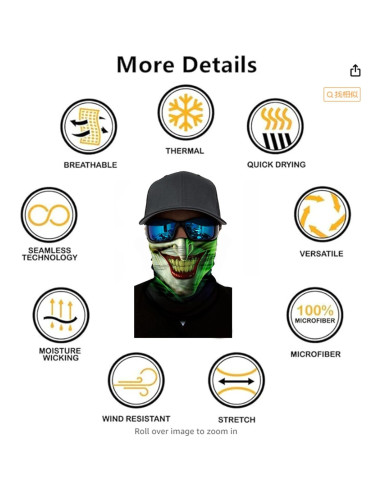 8 Bufandas Multifuncionales Negras para Motocicleta y Deportes