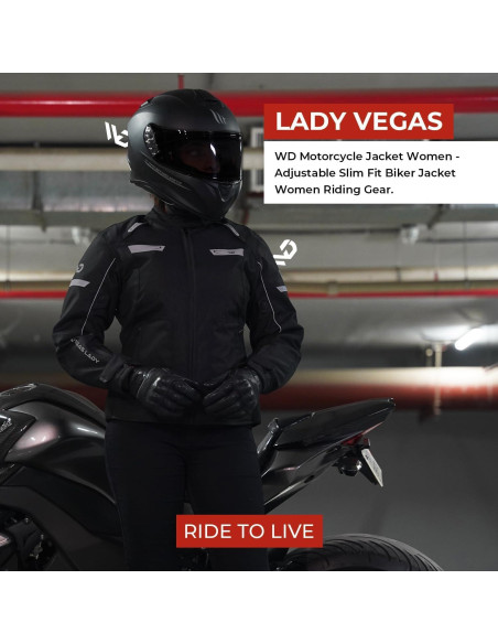 Chaqueta de motocicleta WD Vegas Lady para mujeres - Impermeable, Ajuste Slim, CE