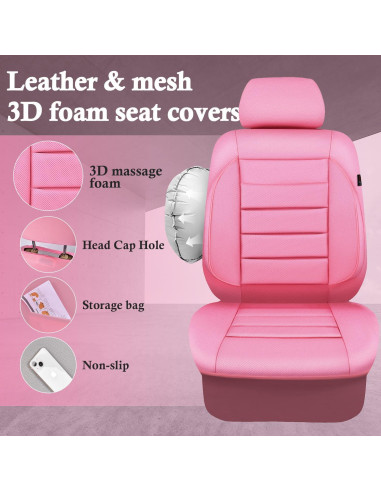 Fundas de Asiento de Cuero CAR PASS Rosa Universal 5 Piezas