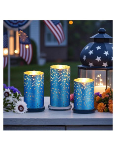 Juego de 3 Velas LED Sin Llama M Mirrowing Azul con Control Remoto