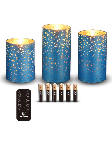 Juego de 3 Velas LED Sin Llama M Mirrowing Azul con Control Remoto