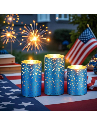Juego de 3 Velas LED Sin Llama M Mirrowing Azul con Control Remoto