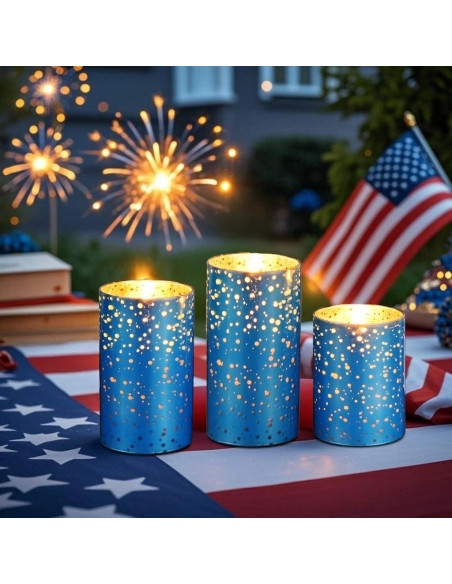 Juego de 3 Velas LED Sin Llama M Mirrowing Azul con Control Remoto