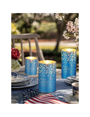Juego de 3 Velas LED Sin Llama M Mirrowing Azul con Control Remoto