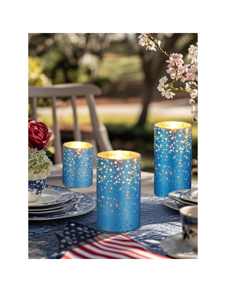Juego de 3 Velas LED Sin Llama M Mirrowing Azul con Control Remoto