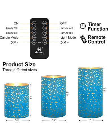 Juego de 3 Velas LED Sin Llama M Mirrowing Azul con Control Remoto