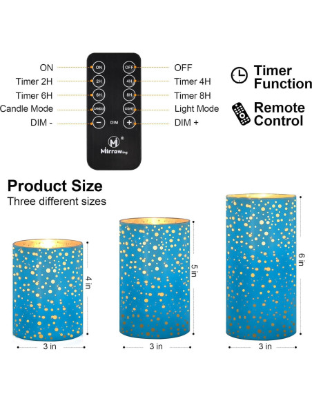 Juego de 3 Velas LED Sin Llama M Mirrowing Azul con Control Remoto
