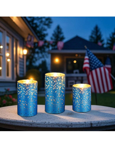 Juego de 3 Velas LED Sin Llama M Mirrowing Azul con Control Remoto