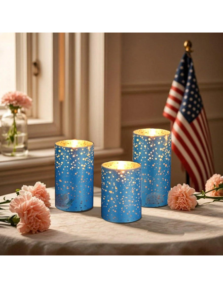 Juego de 3 Velas LED Sin Llama M Mirrowing Azul con Control Remoto