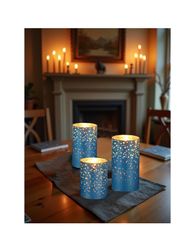 Juego de 3 Velas LED Sin Llama M Mirrowing Azul con Control Remoto