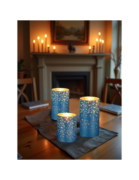 Juego de 3 Velas LED Sin Llama M Mirrowing Azul con Control Remoto
