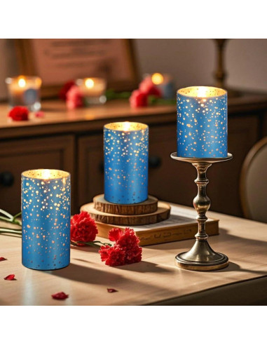 Juego de 3 Velas LED Sin Llama M Mirrowing Azul con Control Remoto