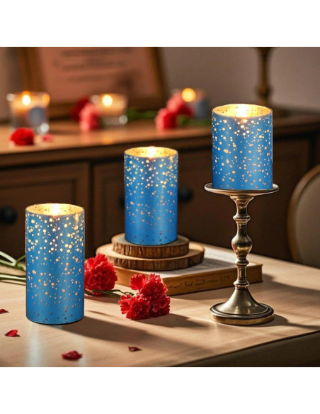 Juego de 3 Velas LED Sin Llama M Mirrowing Azul con Control Remoto