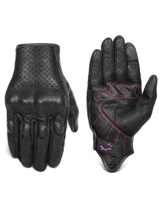 Guantes de Motocicleta para Mujeres Superbike G01W - Cuero Negro Rosa