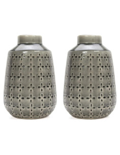 Conjunto de 2 Jarrones de Cerámica Gris Hosley 18.42 cm