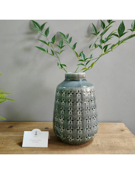 Conjunto de 2 Jarrones de Cerámica Gris Hosley 18.42 cm