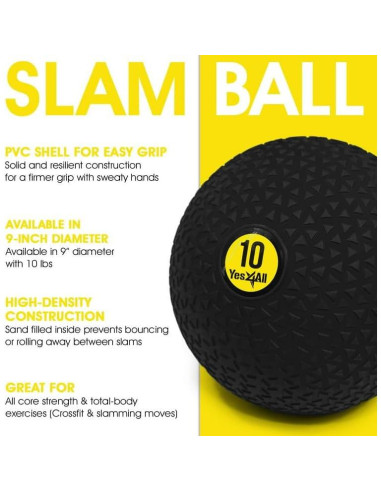Bola Slam Yes4All 4.54 kg - PVC Antideslizante Triángulo Negro