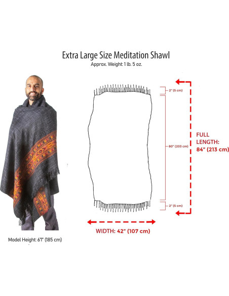 Chal de Meditación Om Shanti Crafts - Lana Vegana 213x101 cm