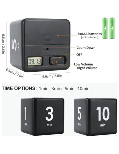 Temporizador Cubo Feilifan Negro 1-3-5-10 Minutos 2