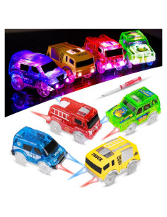 Coches de Pista Iluminados FancyWhoop - 4 Paquetes con LED