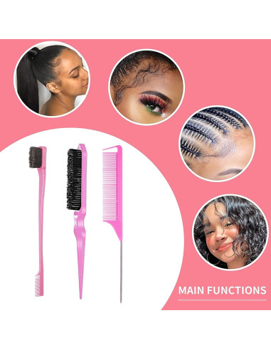 Juego de 3 Peines Estilizador Goiple - Rosa, Compacto y Portátil
