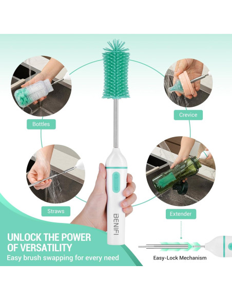 Limpiador Eléctrico de Botellas Benifi Verde con Soporte