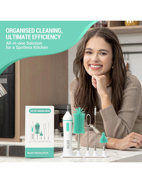 Limpiador Eléctrico de Botellas Benifi Verde con Soporte