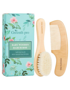 Juego de Cepillo y Peine para Bebés Greenth Pro - Madera Natural